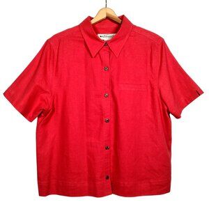 Appleseeds Blouse Women Size 12 Salmon Peach Linen Rayon Short Sleeve Classic